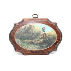 VTG Pheasant Beaded Glass on Wood Plaque Wall Hanging Hand Crafted Black Hills